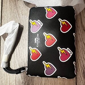 NWT Rare Coach Black Wristlet with Colorful Heart and lightning bolt Motif